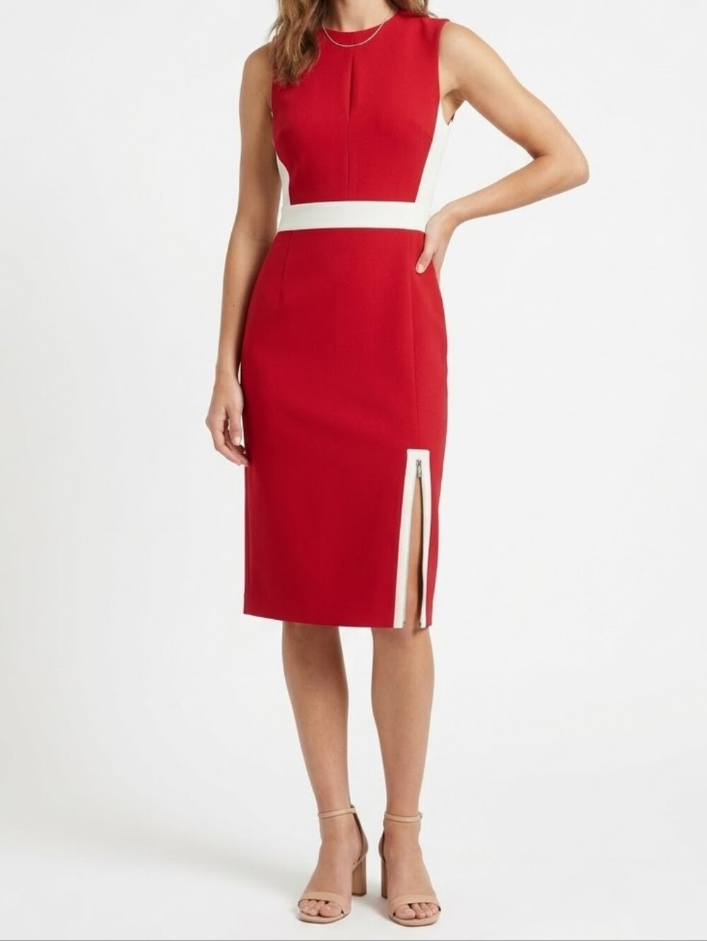 Judith & Charles Women's Professional Midi Cocktail Colorblock Red Dress Sz 0.